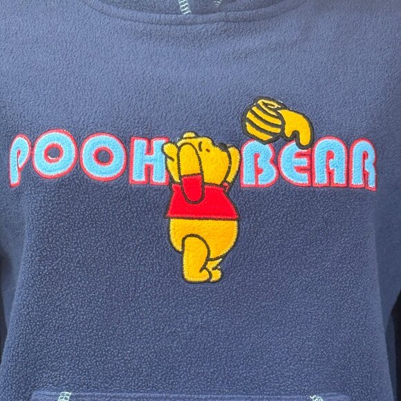 Disney Winnie The Pooh Womens Fleece Hoodie Pullover Blue Embroidered Large - Picture 3 of 5